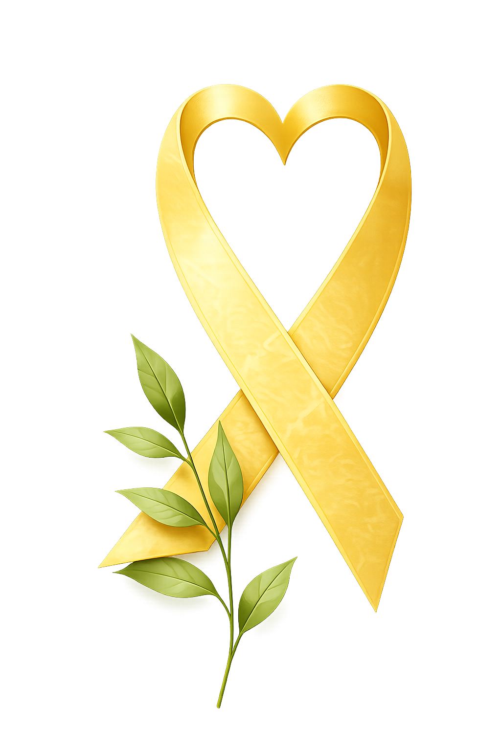 Yellow cancer awareness ribbon with olive branch
